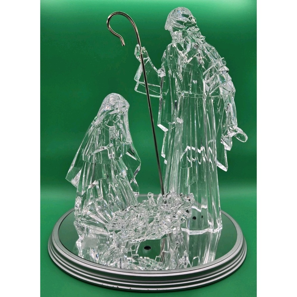Lighted Acrylic 17" Holy Family Nativity Scene On Mirror Christmas Decoration
